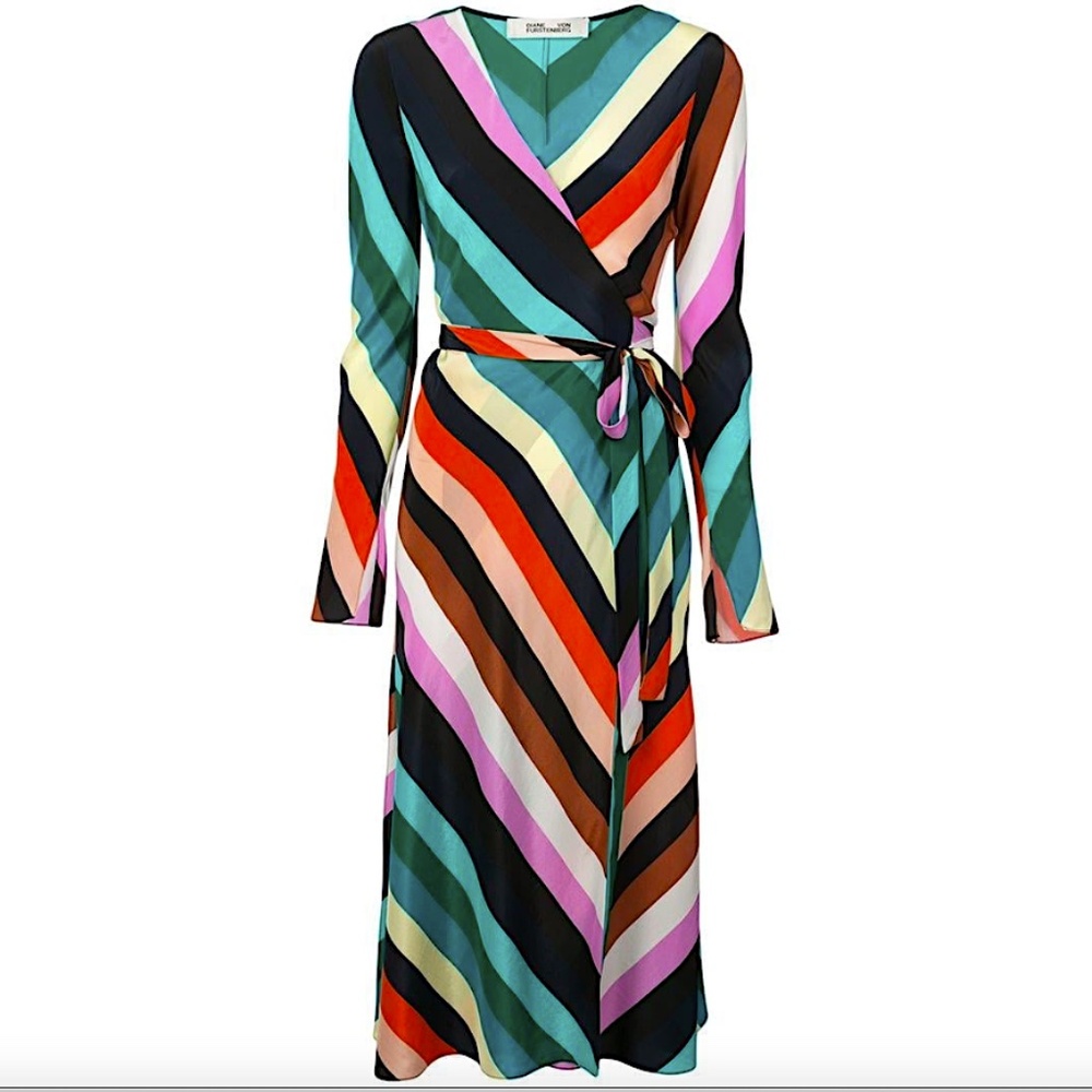 Diane von Furstenberg Women's Blue Chevron Stripe Wrap silk dress